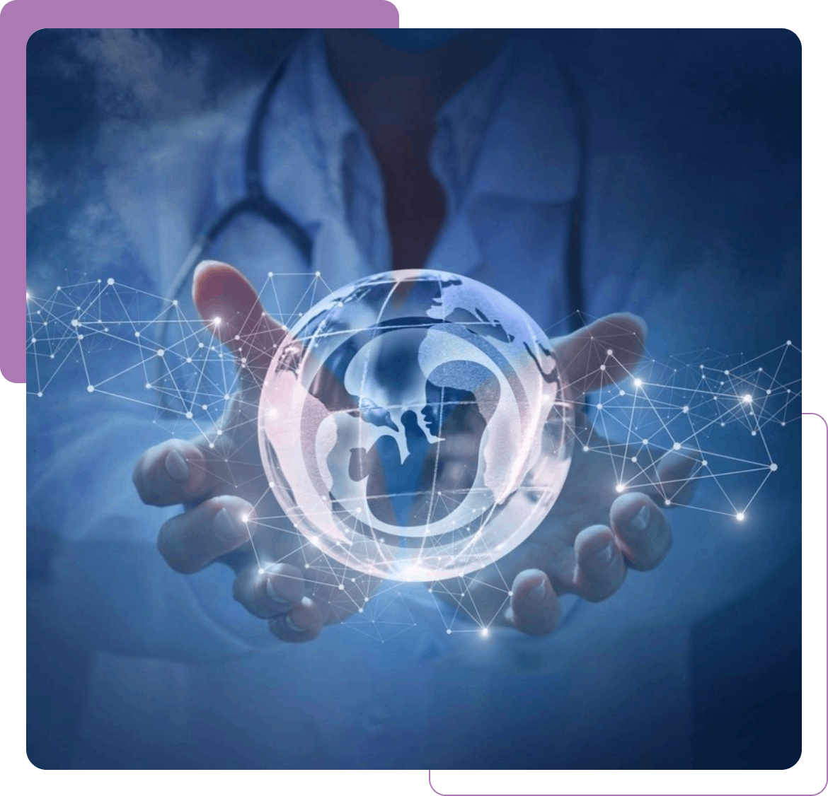 Doctor holding holographic globe with fetus