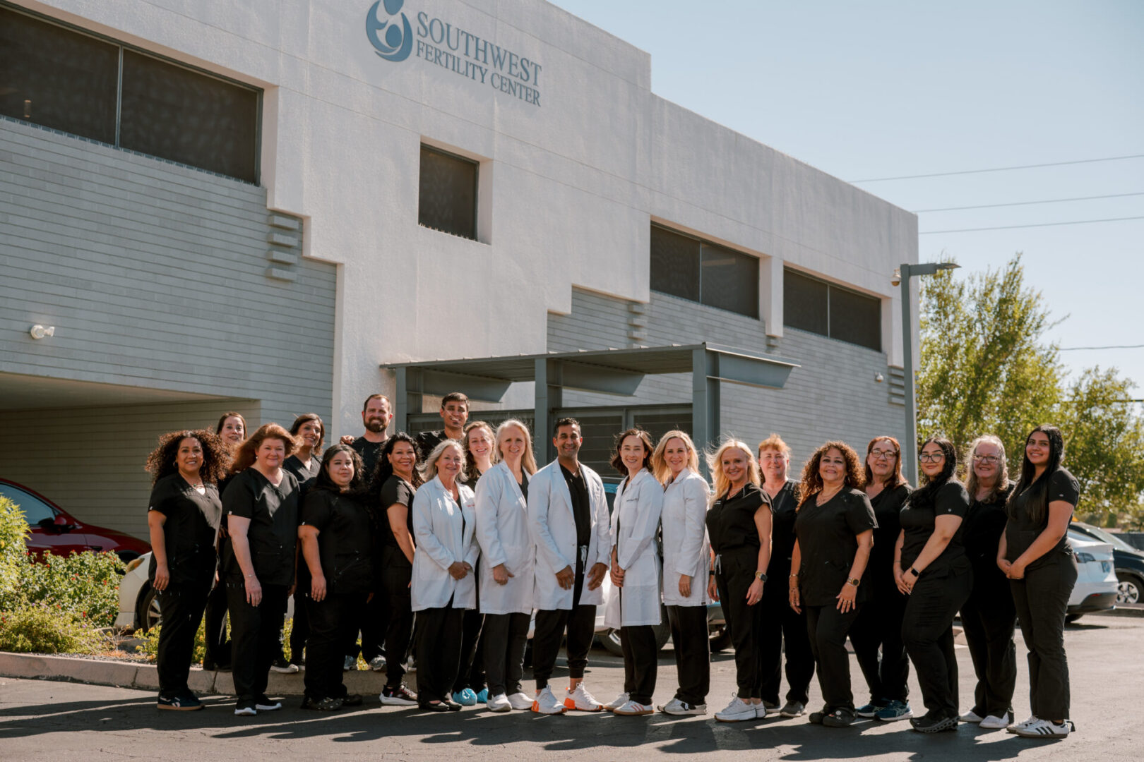 Medical team outside fertility clinic